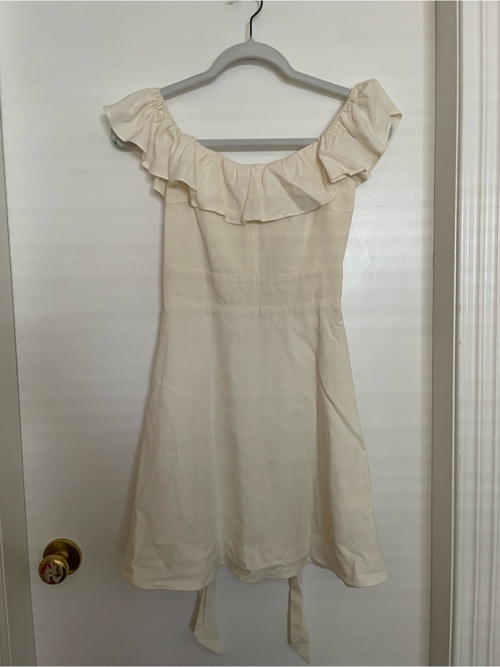 Zara Cream Smocked Off-Shoulder Dress